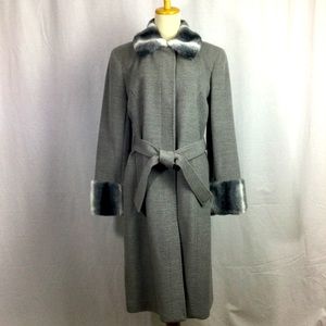 Calvin Klein Fully Lined Full Length Wool Coat with Faux Beaver Trim Sz 10